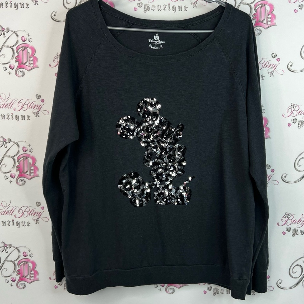 Disney parks sweater sparkly Mickey Mouse Black Sequin Embellished shiny ✨ Top